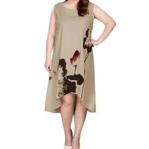 Zanzea Retro Ink Floral Sleeveless Lagenlook High/Low Dress Size XXL